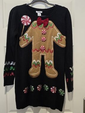 Isela Gingerbread Man Ugly Christmas Sweater Dress Women's Medium
